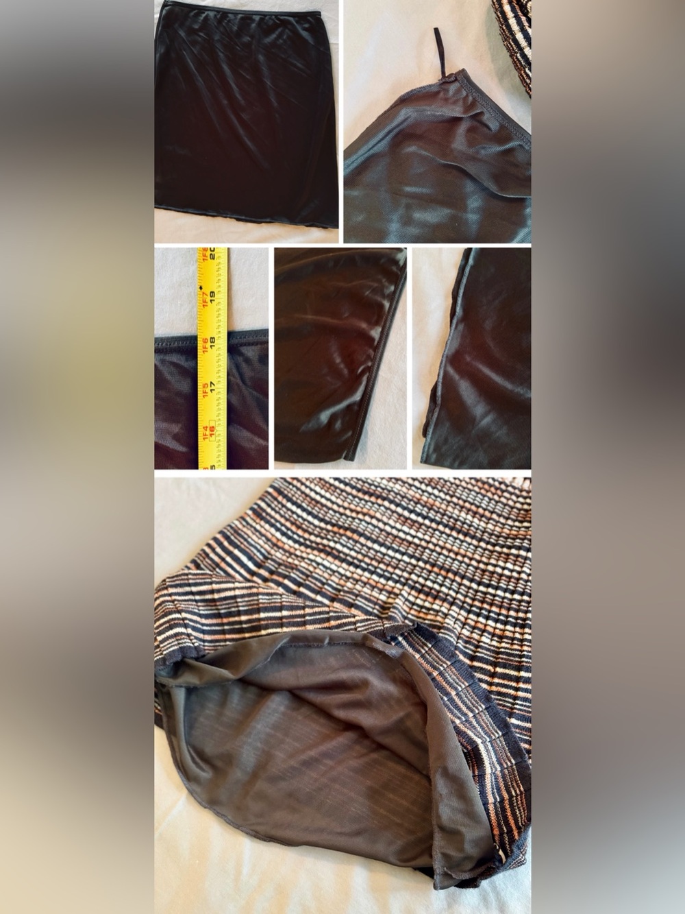 MISSONI Fitted Metallic Silver Black Gold Striped Ribbed Knit Midi Dress w Slip - Picture 15 of 16